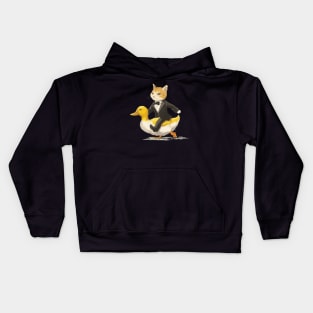 Funny Tuxedo Cat Riding Funny Duck Going To Party Kids Hoodie